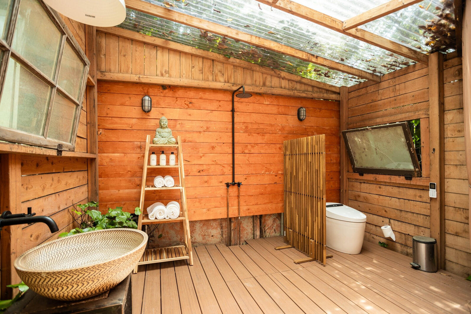 Indoor/Outdoor bathroom with Japanese-style toilet